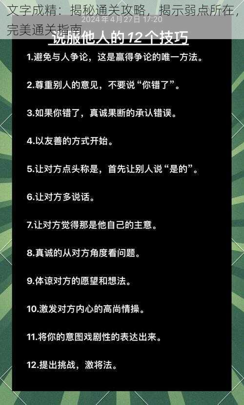 文字成精：揭秘通关攻略，揭示弱点所在，完美通关指南