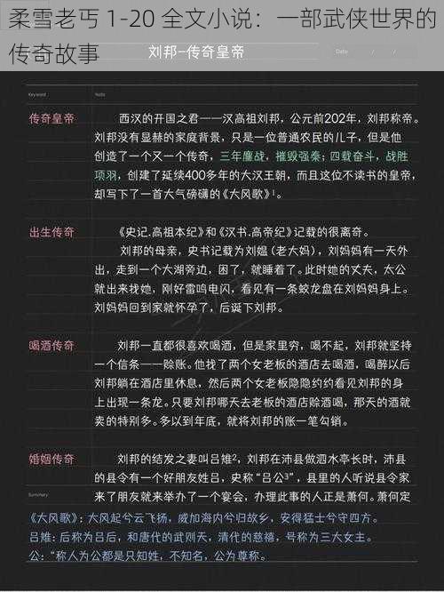 柔雪老丐 1-20 全文小说：一部武侠世界的传奇故事